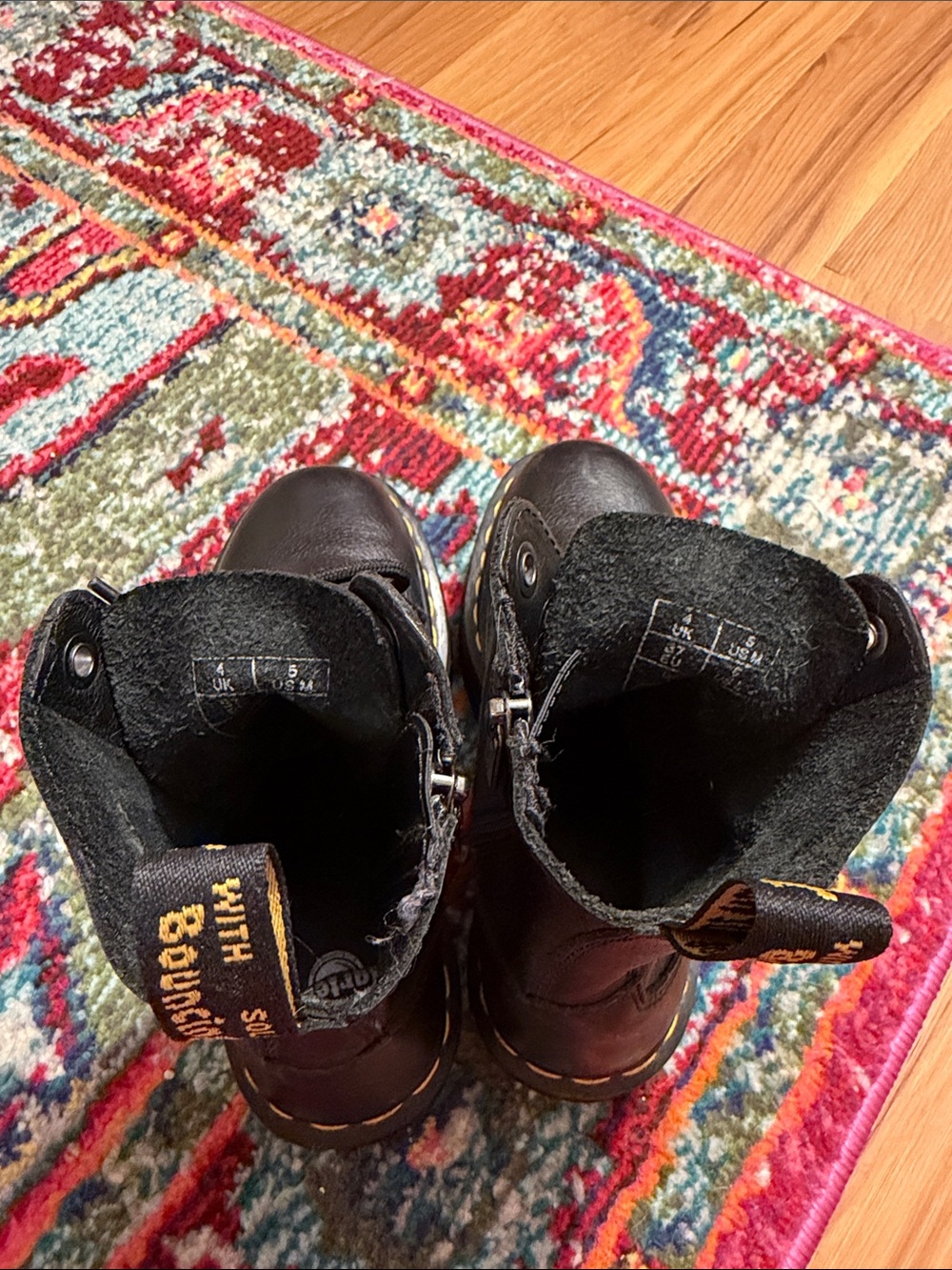 Dr. Martens Black Leather Platform Lace-Up Boots with Yellow Stitching - Picture 4 of 7